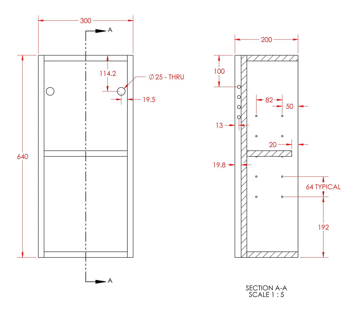 Auvellis Forma 300mm Slim Base Unit technical dimensions