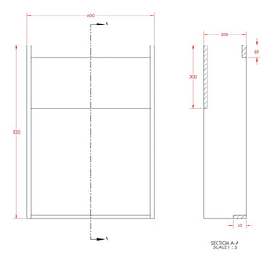 Auvellis Forma 600mm Slim WC Unit – technical dimensions
