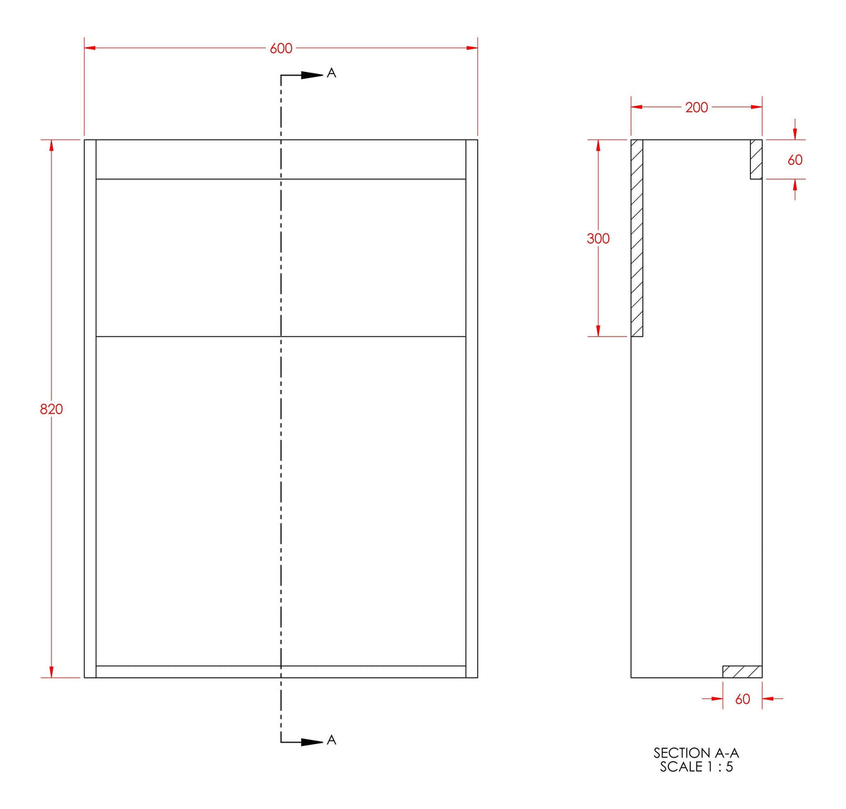 Auvellis Forma 600mm Slim WC Unit – technical dimensions