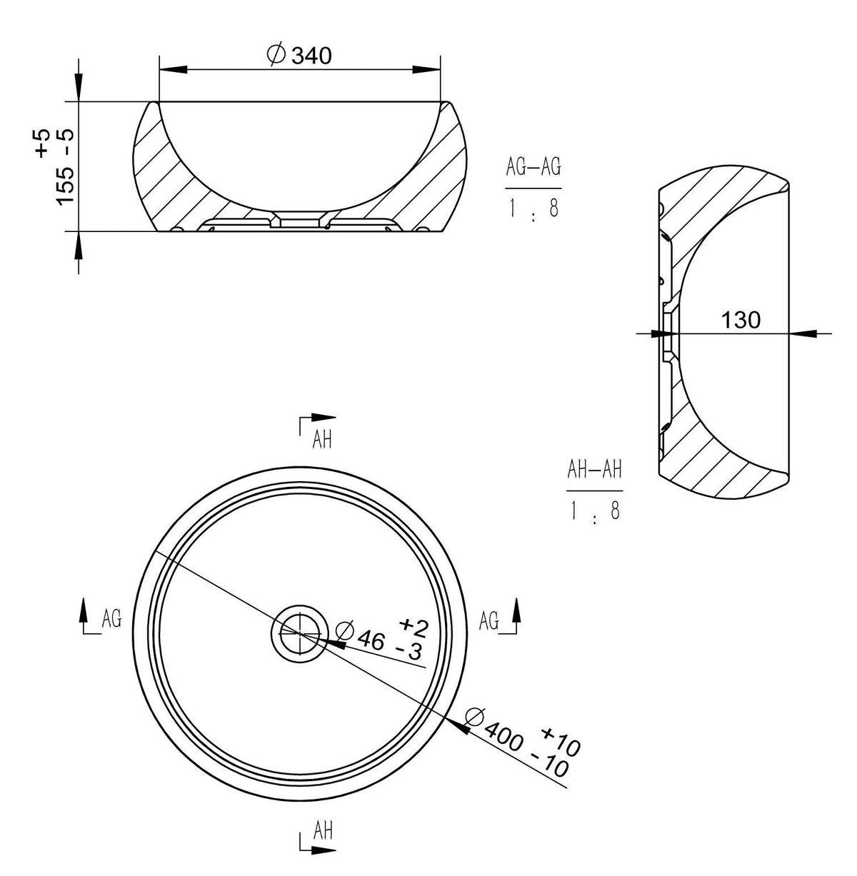 Auvellis Haku 400mm Stone-Effect Countertop Washbasin + Waste product view
