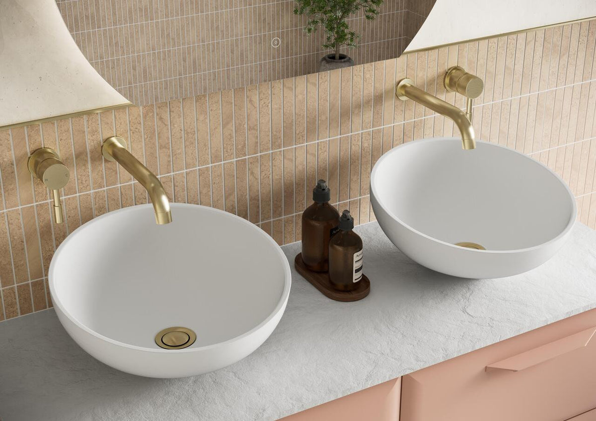Auvellis Incline Resin Countertop Washbasin – White in a bathroom setting