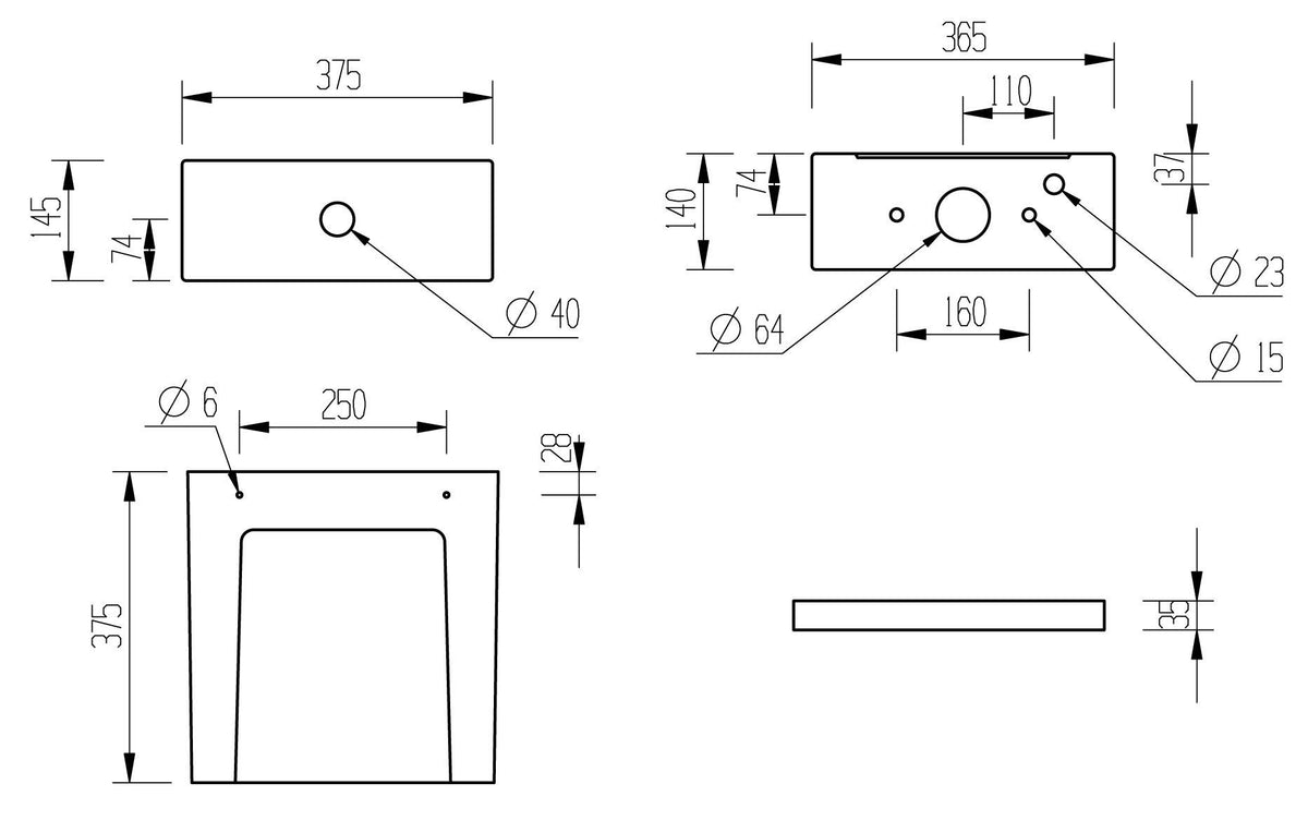 Auvellis Jimi toilet cistern technical dimensions