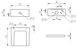 Auvellis Jimi toilet cistern technical dimensions