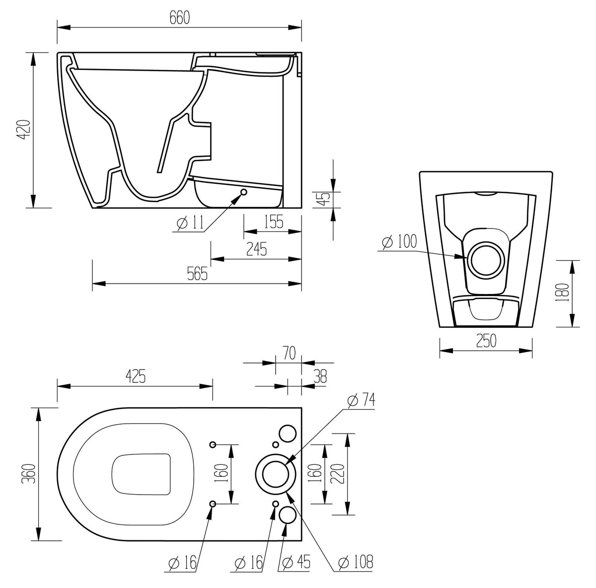 Auvellis Jimi toilet pan technical dimensions