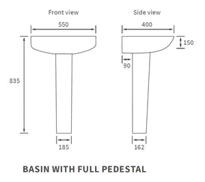Auvellis Lunero 550mm basin and full pedestal in a bathroom setting