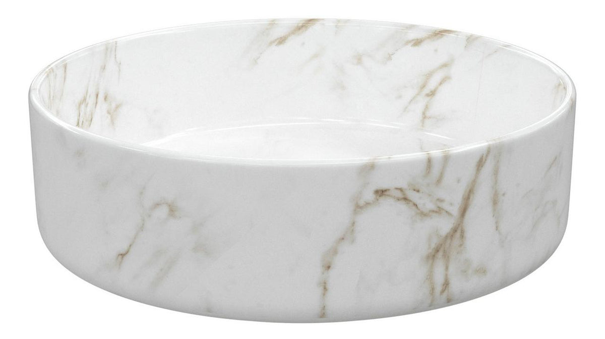 Auvellis Luxey 355mm Round Countertop Washbasin + Waste – Matt Marble Effect