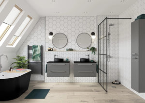 Auvellis Luxey 355mm Round Countertop Washbasin + Waste in a bathroom setting