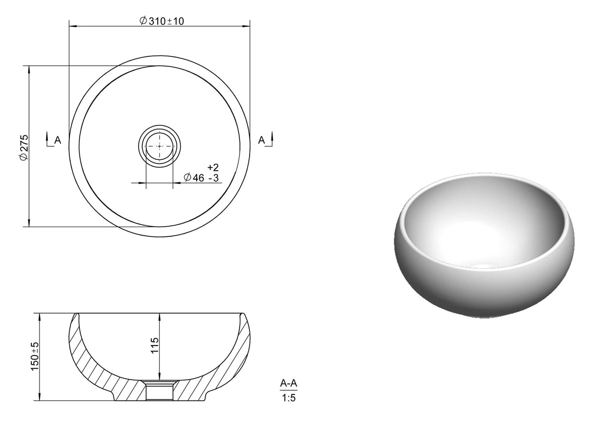Auvellis Penny 310mm Round Countertop Washbasin – White Ceramic product view