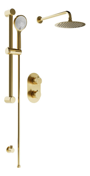 Auvellis round concealed two-outlet thermostatic shower pack in Brushed Brass
