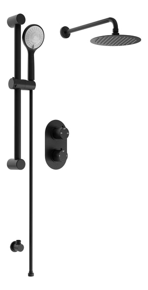 Auvellis round concealed two-outlet thermostatic shower pack in Matt Black