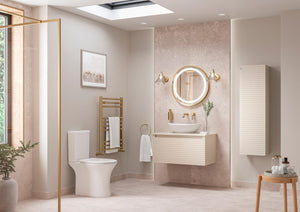 Auvellis Rovane Fluted Wall-Hung 1-Drawer Vanity Unit with Worktop in a bathroom setting