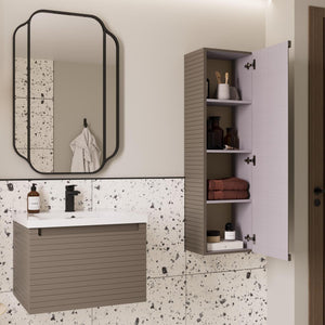Auvellis Rovane Fluted Wall-Hung 1-Drawer Vanity Unit with Worktop in a bathroom setting