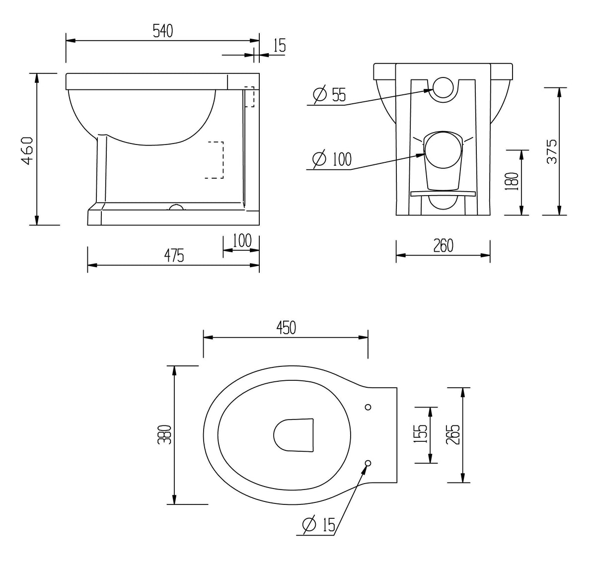 Auvellis Solenne back-to-wall comfort-height toilet – technical dimensions