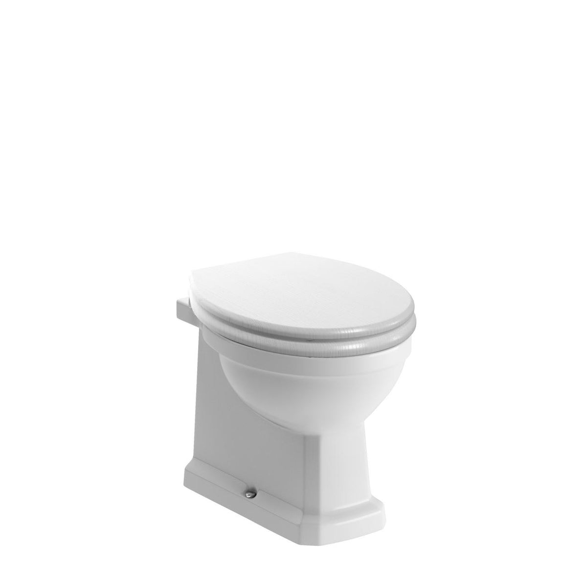 Auvellis Solenne back-to-wall comfort-height toilet – white wood-effect seat with Brushed Brass hinges