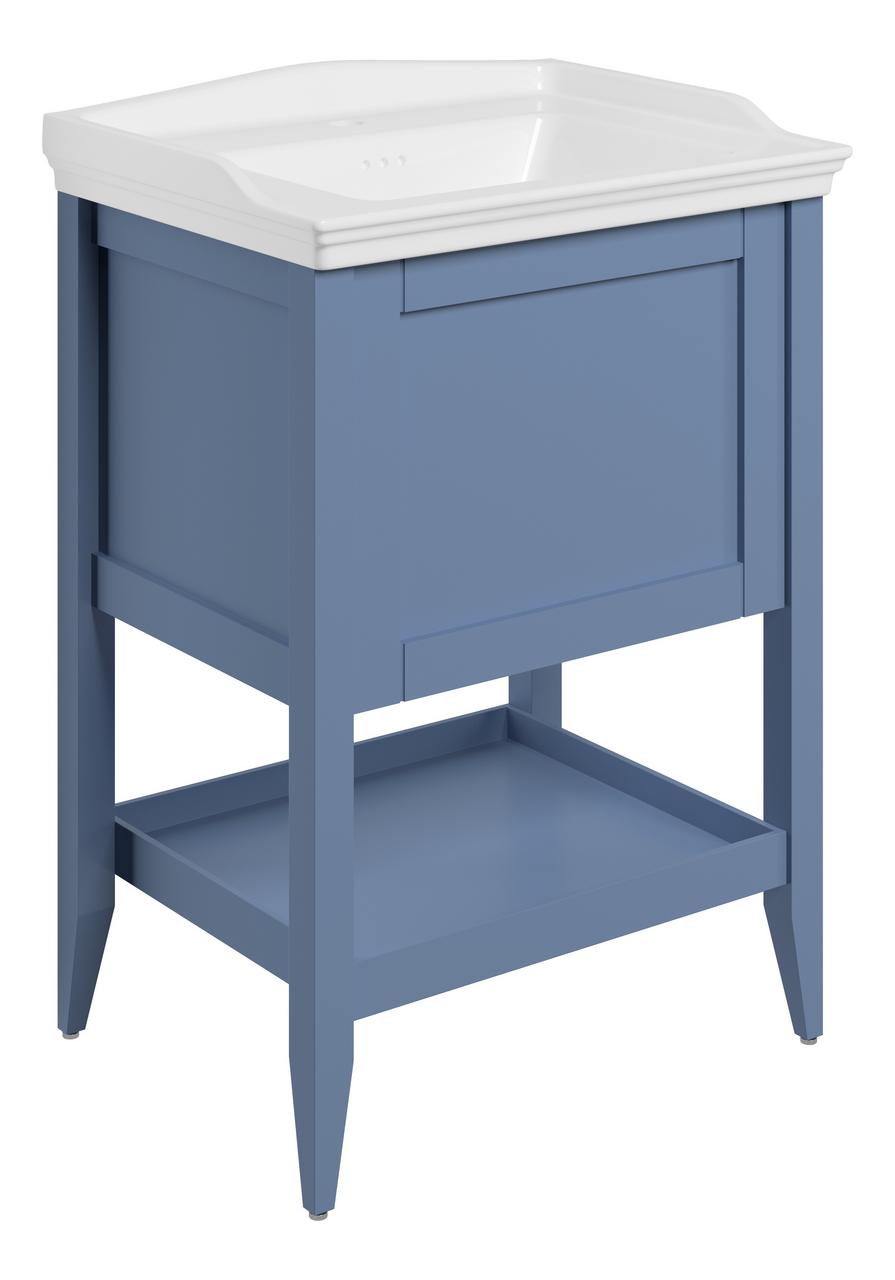 Auvellis Solenne Floor-Standing 1-Drawer Vanity Unit with Ceramic Basin – 650mm / 800mm – Matt Misty Blue / 650mm