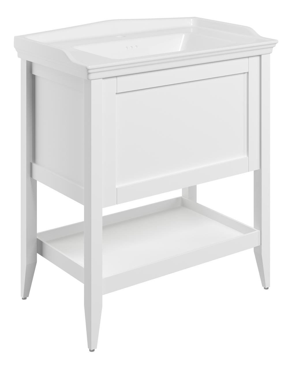 Auvellis Solenne Floor-Standing 1-Drawer Vanity Unit with Ceramic Basin – 650mm / 800mm – Matt White / 800mm