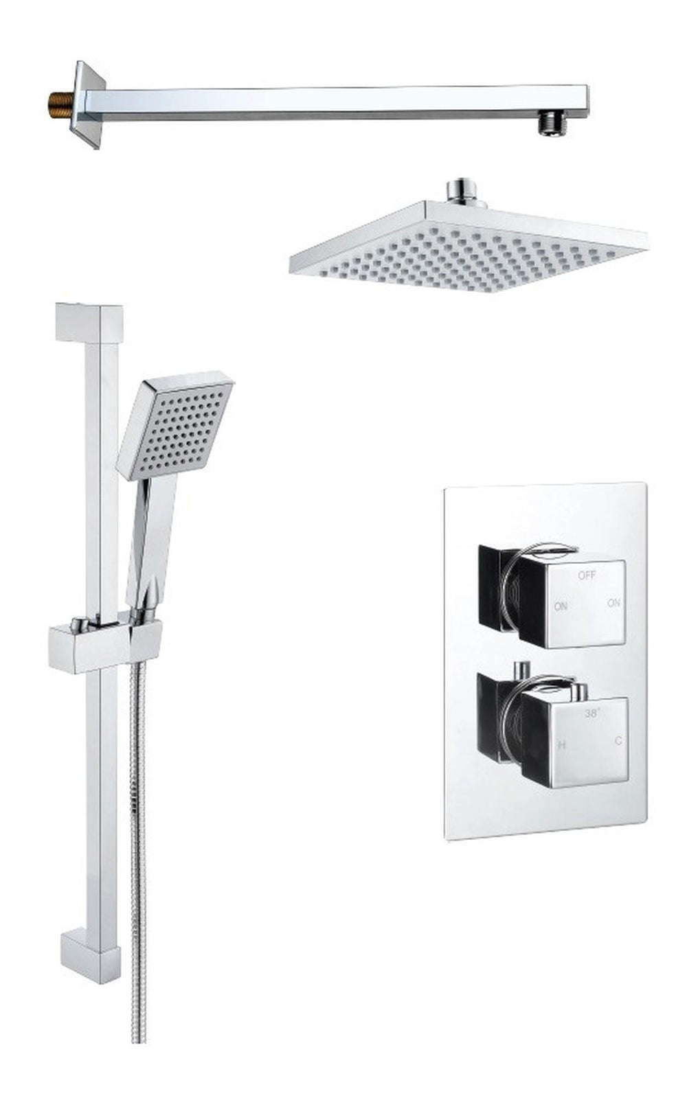 Auvellis square concealed two-outlet thermostatic shower pack in Chrome