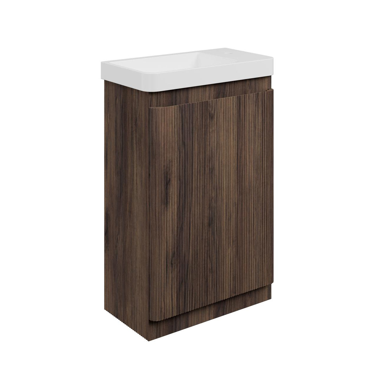Auvellis Vela Curved 550mm Slim-Depth Floor-Standing Vanity Unit with Basin – Textured Walnut / 550x300mm