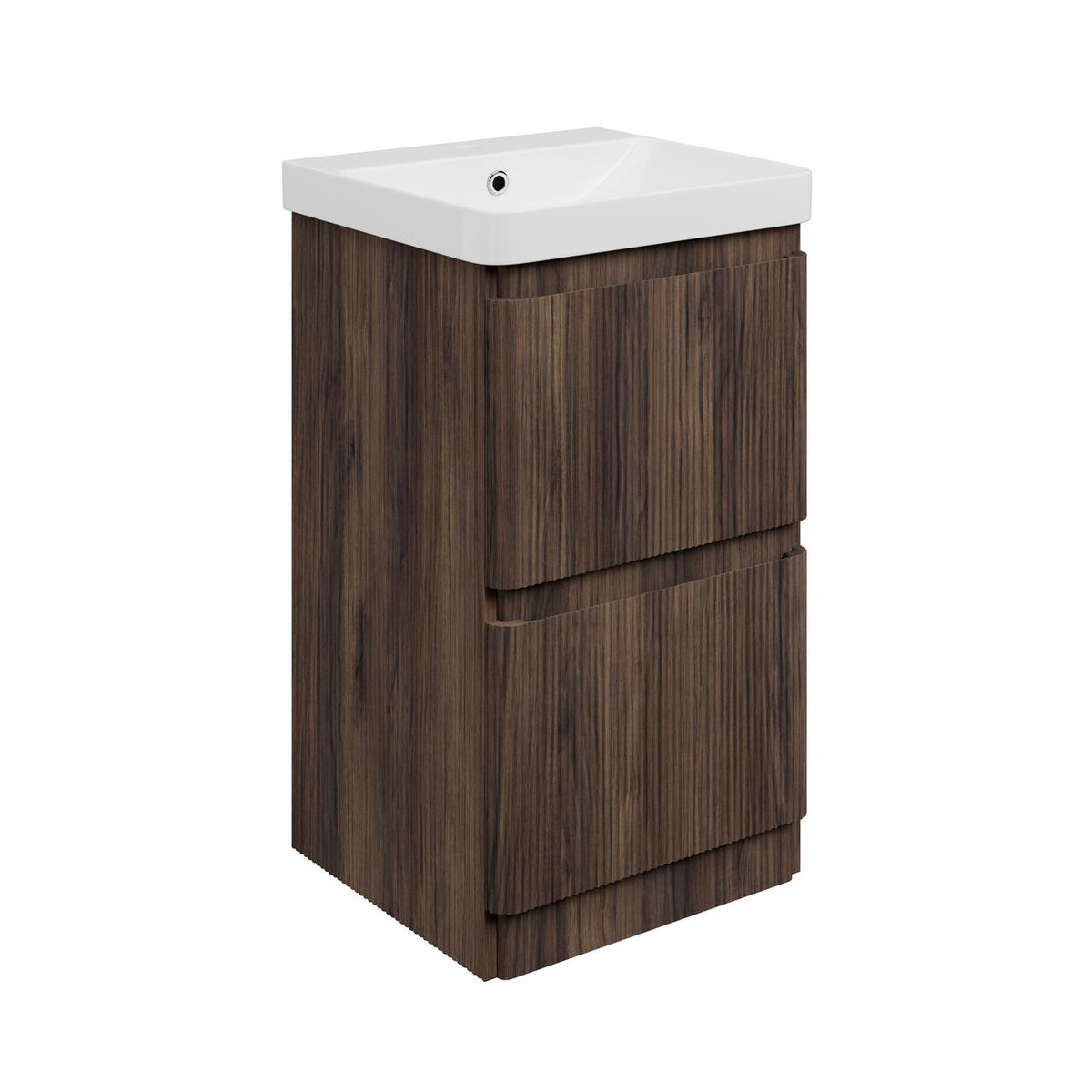 Auvellis Vela Curved Floor-Standing 2-Drawer Vanity Unit with Basin – Textured Walnut / 500x460mm