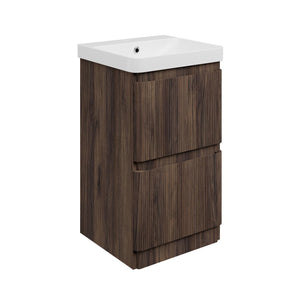 Auvellis Vela Curved Floor-Standing 2-Drawer Vanity Unit with Basin – Textured Walnut / 500x460mm
