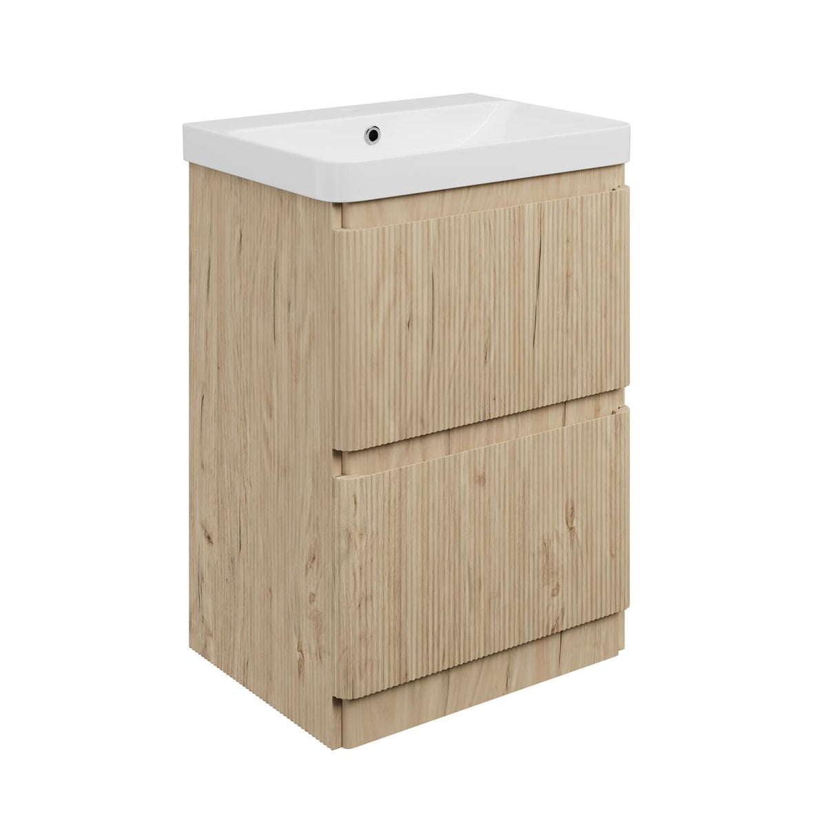 Auvellis Vela Curved Floor-Standing 2-Drawer Vanity Unit with Basin – Textured Oak / 605x460mm