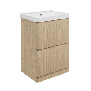 Auvellis Vela Curved Floor-Standing 2-Drawer Vanity Unit with Basin – Textured Oak / 605x460mm