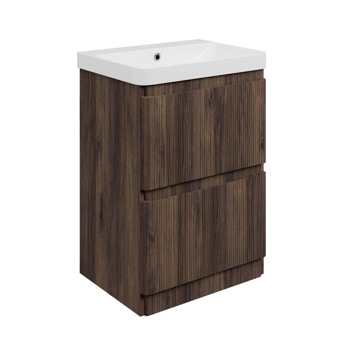 Auvellis Vela Curved Floor-Standing 2-Drawer Vanity Unit with Basin – Textured Walnut / 605x460mm