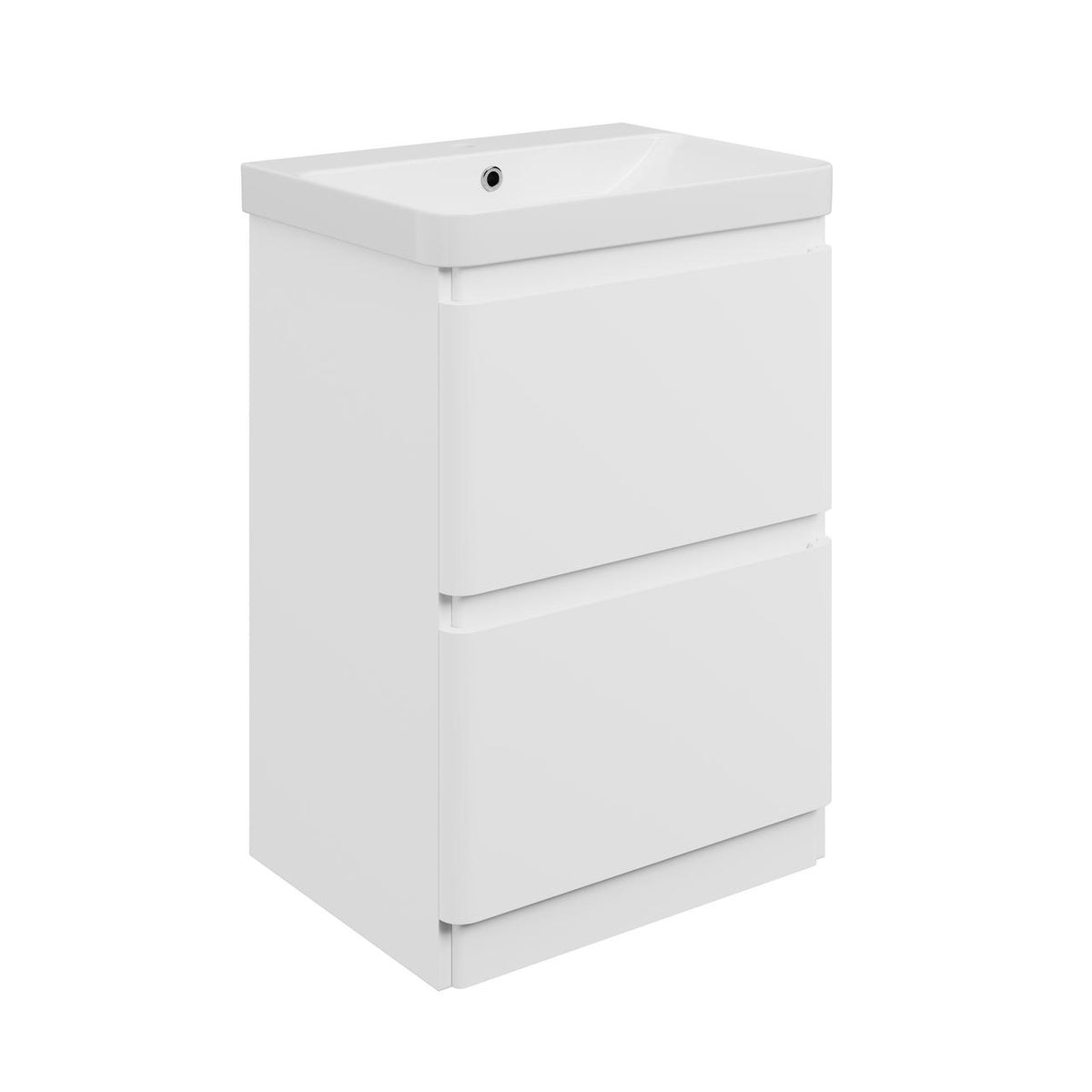 Auvellis Vela Curved Floor-Standing 2-Drawer Vanity Unit with Basin – Matt White / 605x460mm