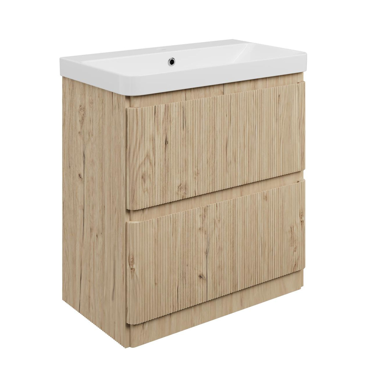 Auvellis Vela Curved Floor-Standing 2-Drawer Vanity Unit with Basin – Textured Oak / 805x460mm
