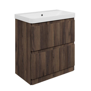 Auvellis Vela Curved Floor-Standing 2-Drawer Vanity Unit with Basin – Textured Walnut / 805x460mm