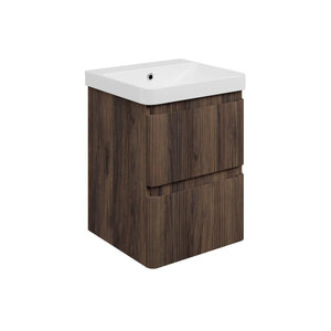 Auvellis Vela Curved Wall-Hung 2-Drawer Vanity Unit with Basin – Textured Walnut / 500x460mm