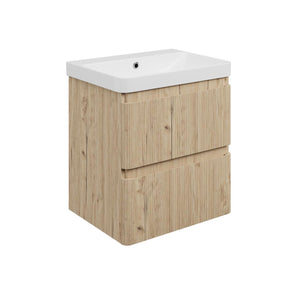 Auvellis Vela Curved Wall-Hung 2-Drawer Vanity Unit with Basin – Textured Oak / 605x460mm
