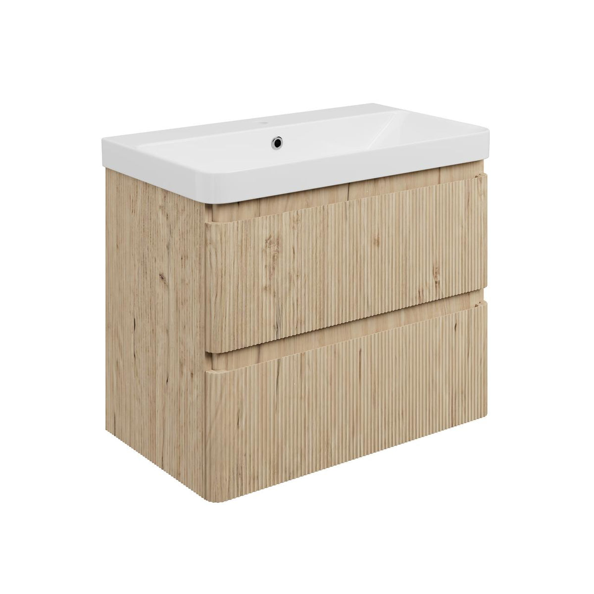 Auvellis Vela Curved Wall-Hung 2-Drawer Vanity Unit with Basin – Textured Oak / 805x460mm