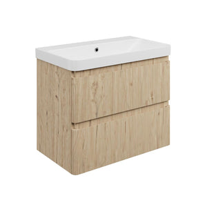 Auvellis Vela Curved Wall-Hung 2-Drawer Vanity Unit with Basin – Textured Oak / 805x460mm