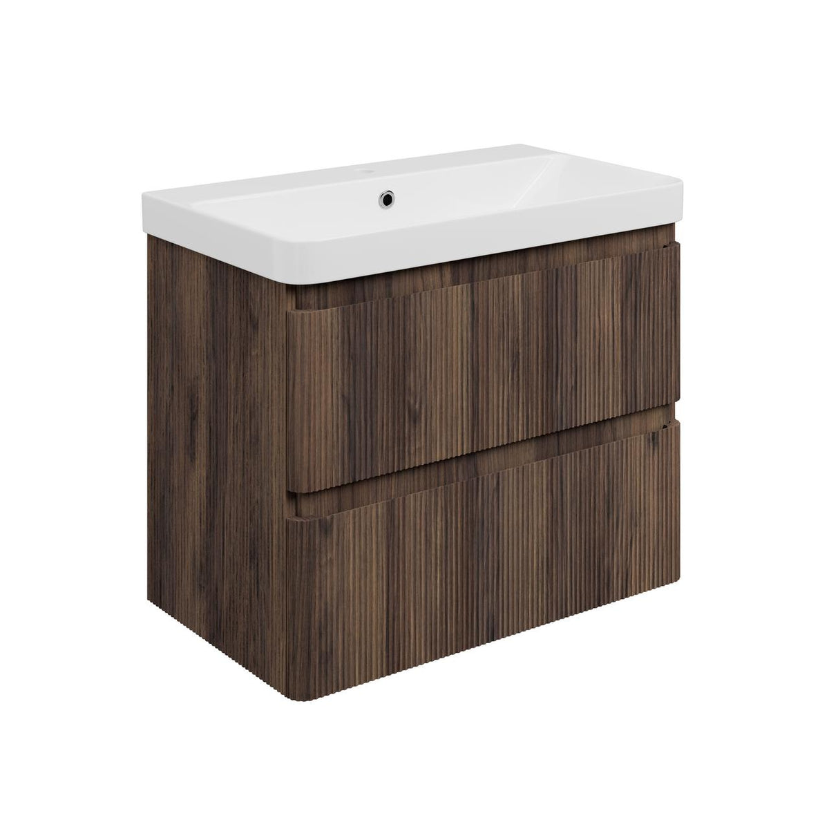 Auvellis Vela Curved Wall-Hung 2-Drawer Vanity Unit with Basin – Textured Walnut / 805x460mm