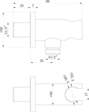 Auvellis Nexara Chrome handset wall bracket and outlet dimensions