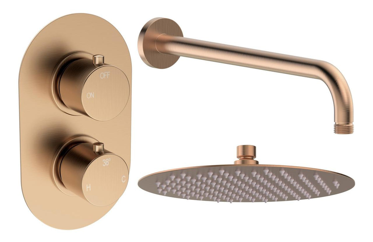 Auvellis Vela round thermostatic shower pack in Brushed Bronze