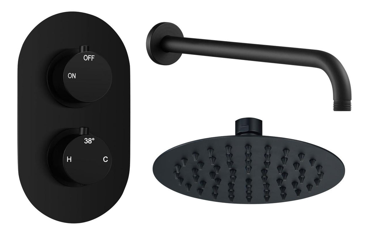 Auvellis Vela round thermostatic shower pack in Matt Black