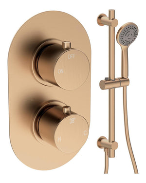 Auvellis Vela thermostatic shower pack with riser in Brushed Bronze