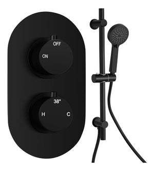 Auvellis Vela thermostatic shower pack with riser in Matt Black