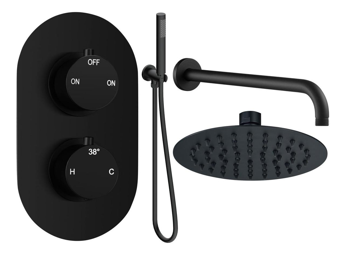 Auvellis Vela round two-outlet shower pack with handset in Matt Black