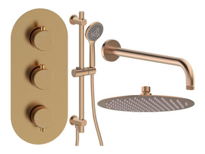 Auvellis Vela round two-outlet thermostatic shower pack in Brushed Bronze