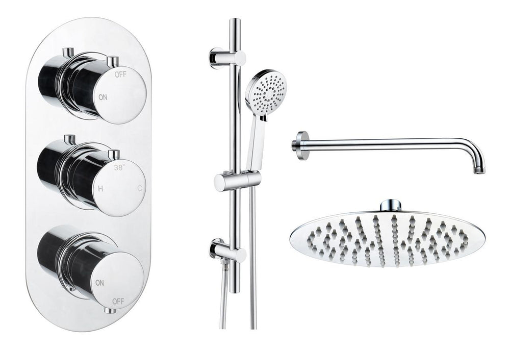 Auvellis Vela round two-outlet thermostatic shower pack in Chrome