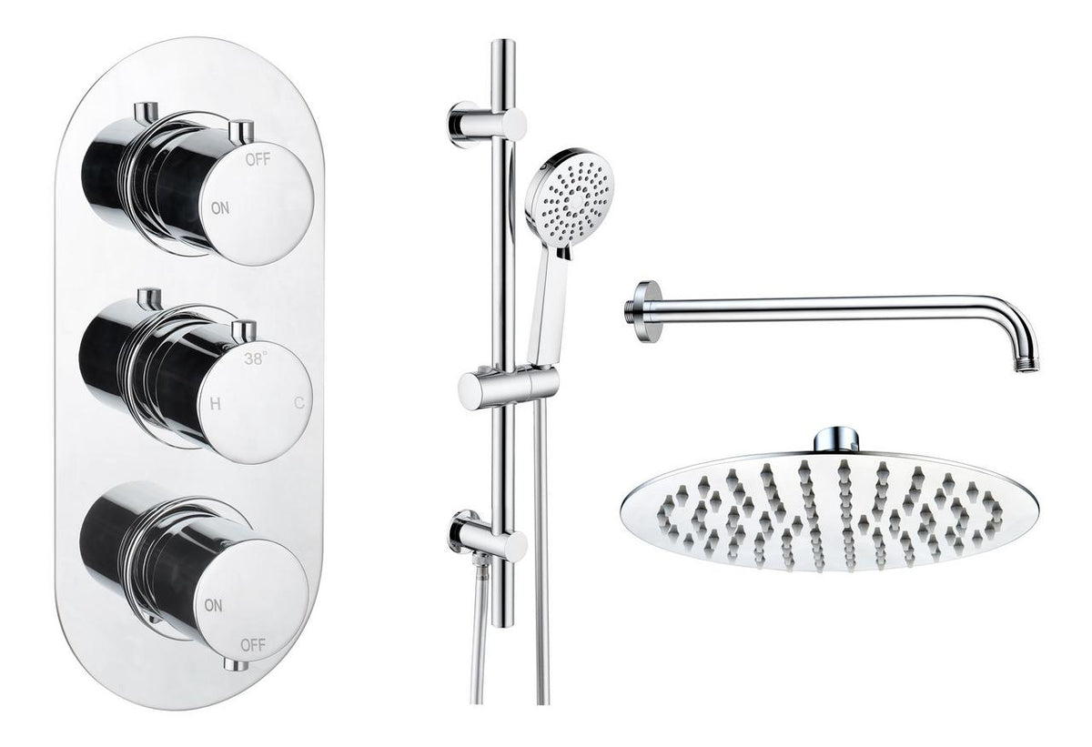 Auvellis Vela round two-outlet thermostatic shower pack in Chrome