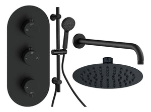Auvellis Vela round two-outlet thermostatic shower pack in Matt Black