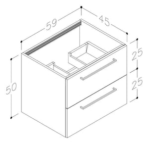 Auvellis Volta 610mm wall-hung basin unit technical drawing