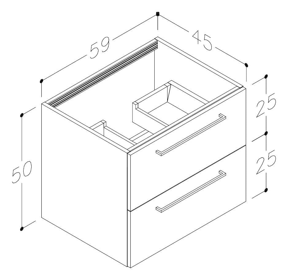 Auvellis Volta 610mm wall-hung basin unit technical drawing