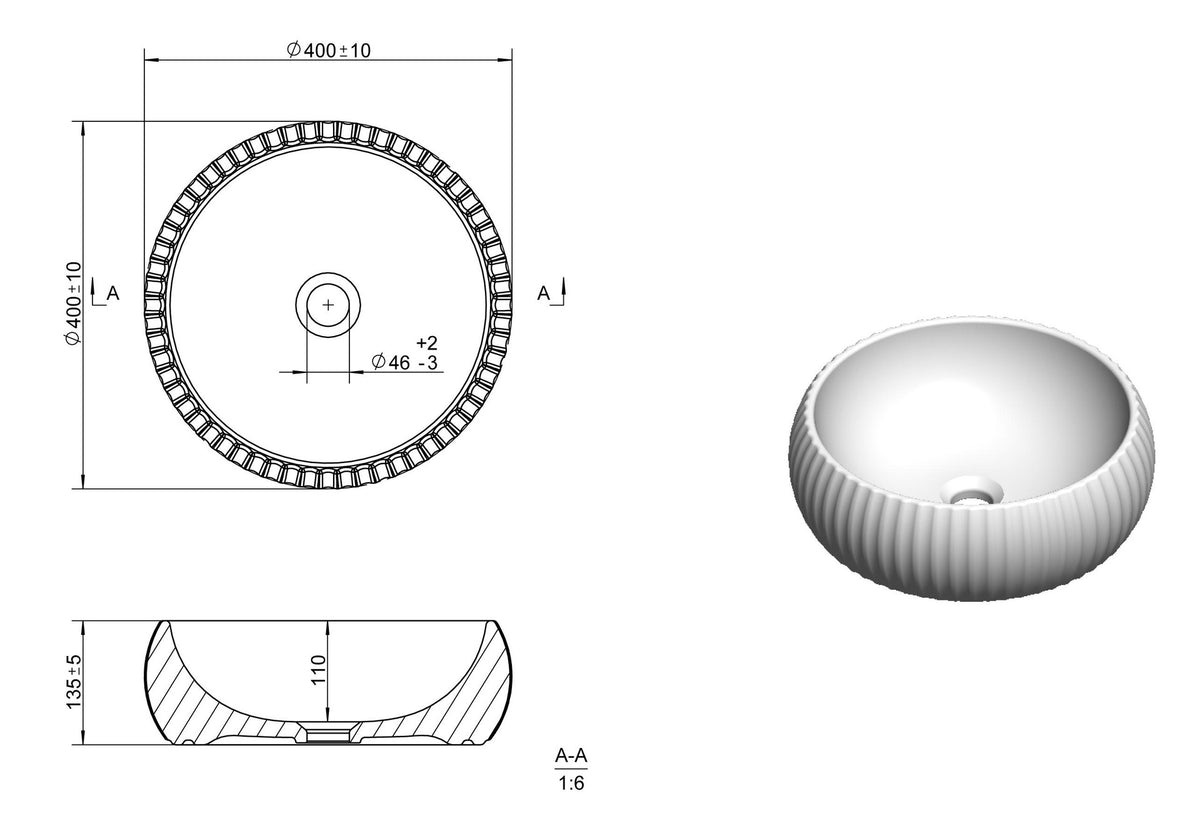 Auvellis Yoko 400mm Textured Round Countertop Washbasin – White Ceramic product view
