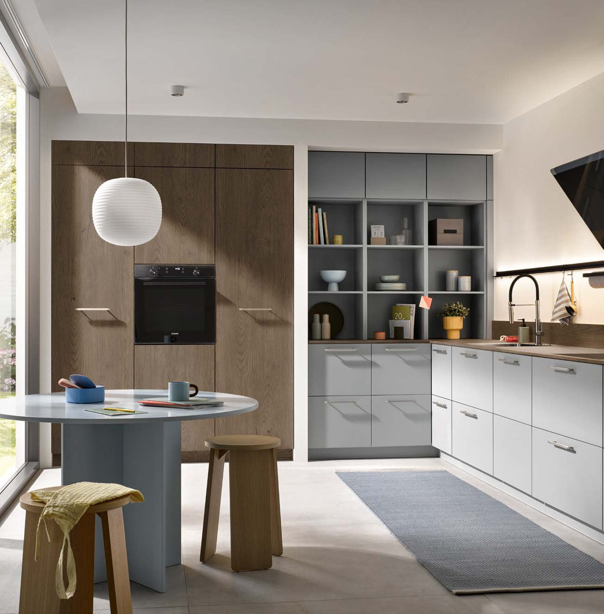 Burger Küchen — Cindy mist grey and Marie smoked oak kitchen · catalogue page 24