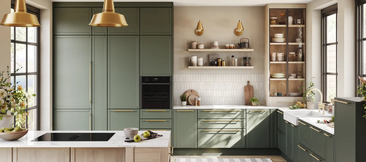 NEFF — Sage green cabinetry and warm lighting